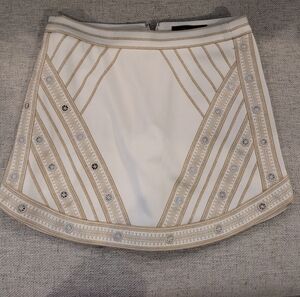 BCBGMaxAzria White and Tan Mini Skirt